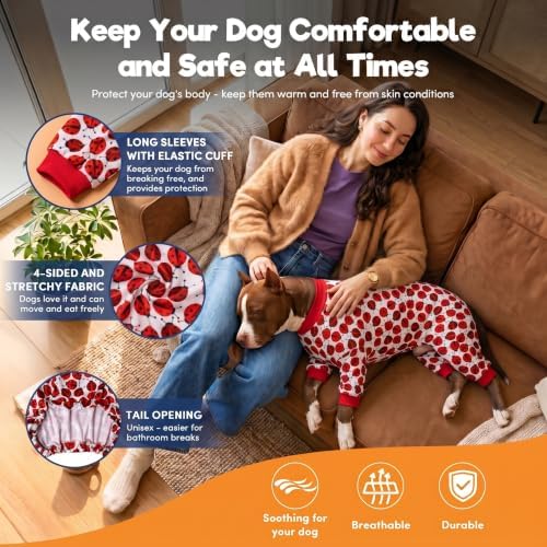 LovinPet Large Dogs PJs Clothes, Breed Dog Pjs, Red Ladybug Prints, 3XL