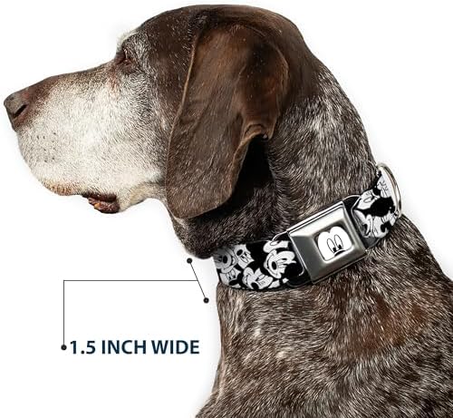 Buckle-Down Seatbelt Buckle Dog Collar - Mickey Mouse Expressions Stacked White/Black - 1.5" Wide - Fits 13-18" Neck - Small