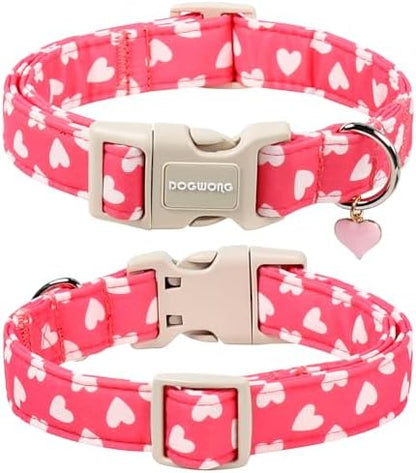 DOGWONG Dog Collar Plastic Buckle Collar for Valentine's Day Gift Pink Heart Love for Small Medium Large Boys Girls Dogs