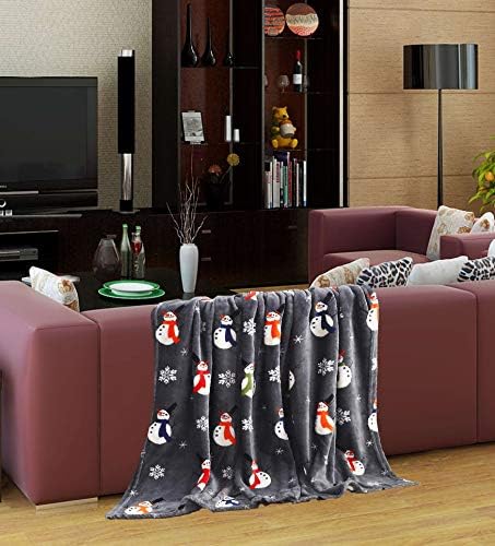 Valerian Luxury Velvet Super Soft Light Weight Blanket Prints Fleece Throw - All Year Round Home Decor, Fuzzy Warm and Cozy Throws, Couch and Gift, 50 x 60inch, Snowman Flake