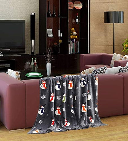 Valerian Luxury Velvet Super Soft Light Weight Blanket Prints Fleece Throw - All Year Round Home Decor, Fuzzy Warm and Cozy Throws, Couch and Gift, 50 x 60inch, Snowman Flake