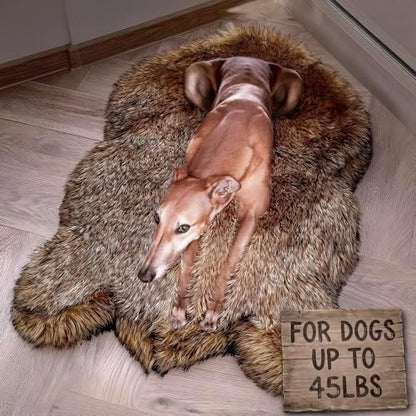 IHAPPYDOG Faux Fur Orthopedic Dog Bed, Memory Foam, Brown 40"x25"
