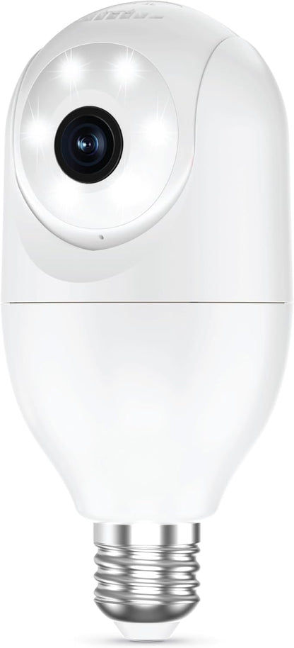 Feit Electric Smart Security Camera Bulb, 2K QHD Resolution, 2-Way Audio, Human Tracking, 350° Pan, Night Vision, Motion Alerts, E26 Base, Alexa/Google Assistant Compatible, CAM/PAN/WIFI/E26/2K