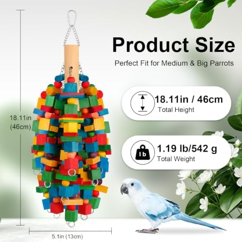 Bird Toys Parrot Toys Natural Wood Blocks Bird Chew Toy for Large Bird