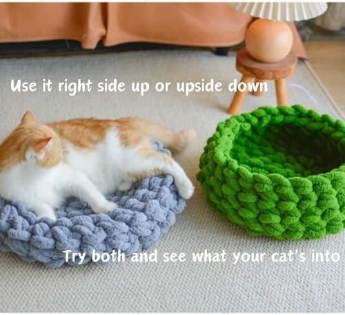 Cat Nest Bed, Handwoven Washable Round Cave Kitten (Cloud White,L)