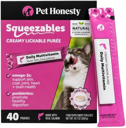 Pet Honesty Vet Backed Cat Multivitamin Lickable Puree, Salmon, 40 Ct