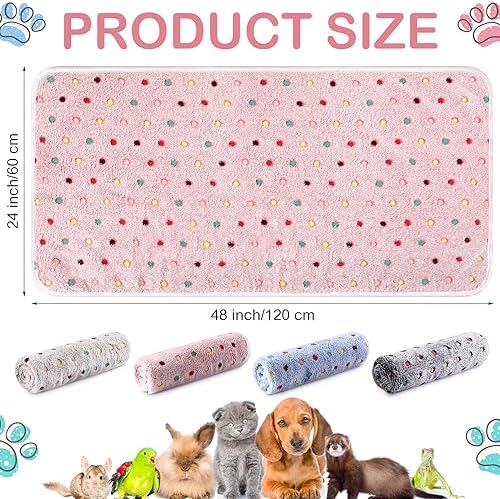 Reginary 4 Pcs Guinea Pig Fleece Cage Liners, Colorful Dot, 24 x 47 Inch