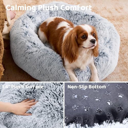 JOLLYVOGUE Dog Bed, Calming Anti-Anxiety Large Dog Bed, Fluffy Donut Cushion for Medium and Large Pets (31")