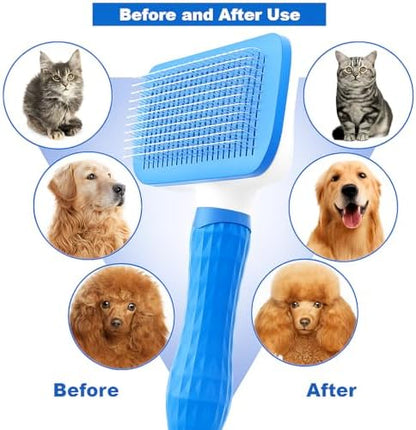 Generic Pet Grooming Brush, Blue - Self Cleaning Hair Brush for Dogs and Cats, Removes Loose Undercoat, Bristles with Massage Particles, Ergonomic Handle, For Long or Short Hair Breeds
