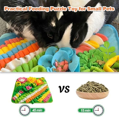 Rabbit Foraging Mat, 20"x20" Pet Snuffle Mat Interactive Snuffle Feeding Toy for Rabbits Guinea Pigs Chinchillas, Washable Pet Feed Game Bunny Toys to Stimulate Natural Foraging Skills
