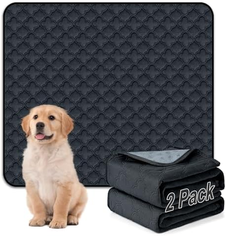 FunFurry Washable Pee Pads - 2 Pack Reusable, Waterproof, Super Absorbent Dog Training Pads with Non-Slip Backing (Dark Grey, 41" X 41")