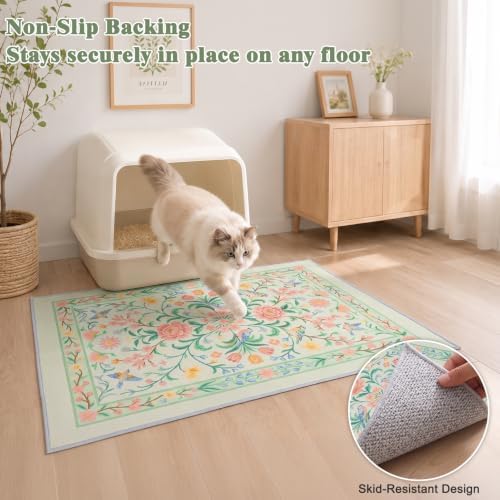 Bienbee Cat Litter Mat, 2PCS 33"x22" Machine Washable Litters Box Mats Non-Slip &Waterproof Cat Litters Trapping Mats Easy to Clean Mat for Litter Box Less Waste Protects Floors Pastel Green L