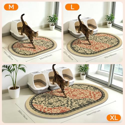 Cat Litter Mat,40"x30" High Density PVC Litter Trapping Mat, Non-Slip, Waterproof & Urine-Proof Litters Catcher Mats, Keep Floor Clean, Soft on Kitten Paws, Cat Essentials Brown-Green