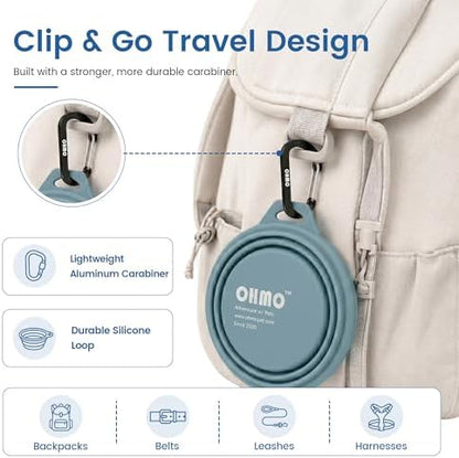 OHMO Collapsible Dog Bowls for Pet Travel, 12oz, 2pcs, Dark&Light Blue