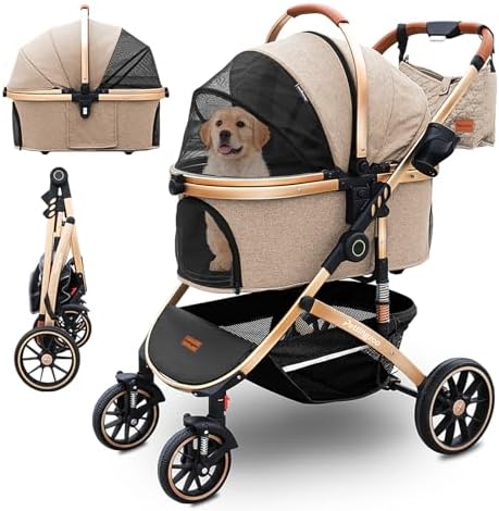 Pettingzoo Dog Stroller with Removable Carrier Foldable Pet Stroller,60 lbs
