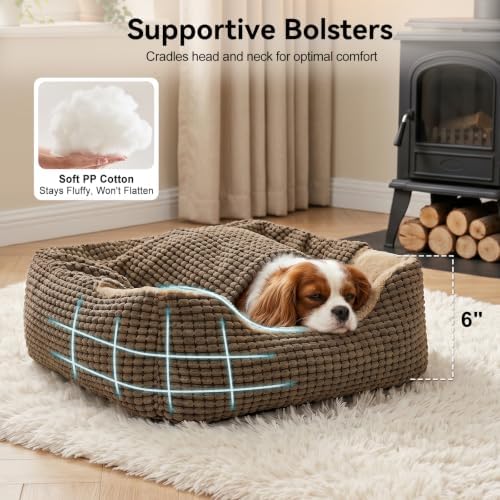 GASUR Dog Beds for Small Dogs with Cover Cave, Cat Beds for Indoor Cats, Rectangle Hooded Dog Puppy Bed with Blanket, Cozy Anti-Anxiety, Anti-Slip Bottom and Machine Washable(20", Brown)