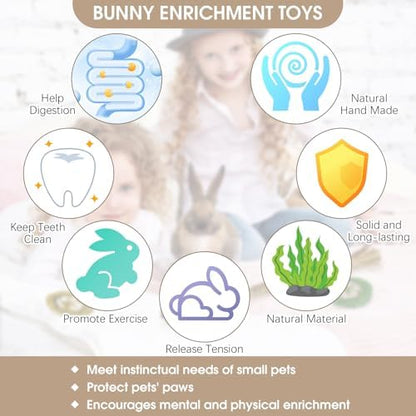 Hamiledyi Rabbit Seagrass Activity Mat Bunny Toy Hanging Rabbit Chew Toys for Teeth Enrichment Toys Seagrass Protector Mat Small Animal Toys for Chinchilla Guinea Pig Hamster Rat Rodent