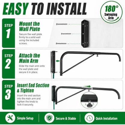 Swinging arm Horse Wash Attachment - Wall-mounted Spray Boom Preventing Tangling and Trampling While Washing Your Horse. Hose Not Included, Fits Standard Garden Hose