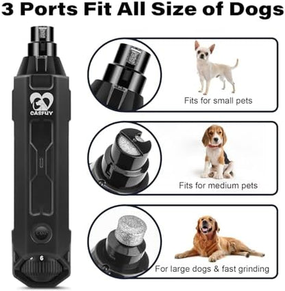 Casfuy 6-Speed Dog Nail Grinder - Newest Enhanced Pet Nail Grinder Super Quiet Electric Dog Nail Trimmer Rechargeable Painless Paws Grooming & Smoothing Tool for Large Medium Small Dogs (Grey)