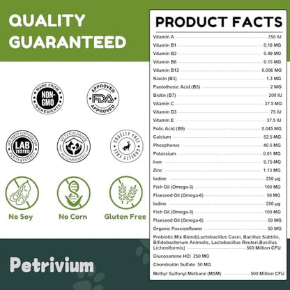 Dog Multivitamin Chewable with Glucosamine & MSM, Omegas 3 & 6, Probiotics, Dog Vitamins and Supplements for Hip & Joint Health, Skin & Coat, Immune Boost & Overall Health 120 Soft Chews