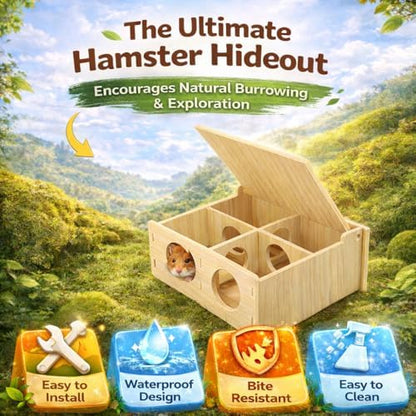 Hamster and Mouse Wooden Tunnel Cage Secret Peep Shed and Explore Hideout Flip Cover Design Hamster Play Tunnel