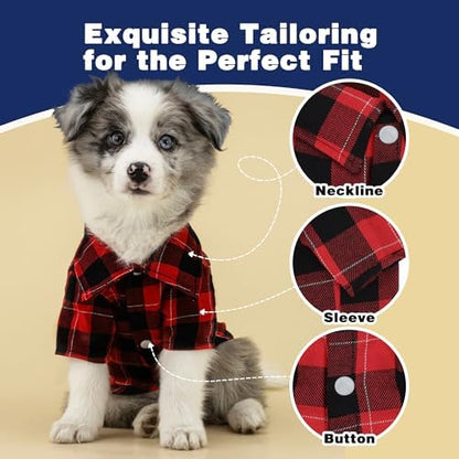 Paiaite Plaid Dog Shirt: Classic Checkered Style in Pure Cotton for Large, Medium, and Small Breeds, Comfort, Breathability, and Elegance. Perfect for Everyday Wear, and Photoshoots Red XS