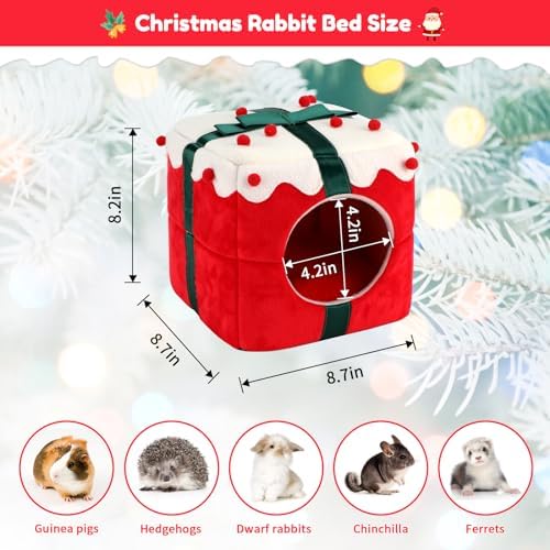BWOGUE Christmas Guinea Pig Hideout, Warm Winter Cave Bed, Small Animal Hut