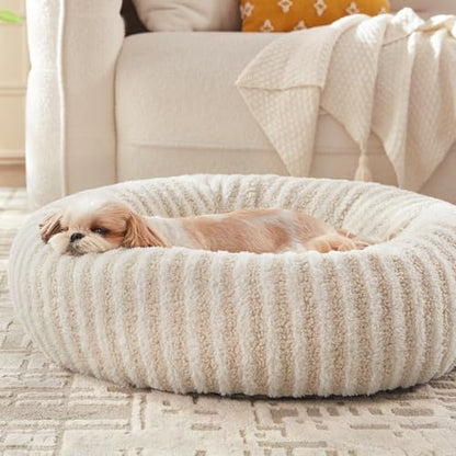 MIXJOY Dog Beds for Small Dogs, Washable Dog Bed with Removable Cover, Small Cat Bed for Indoor Cats, Calming Soft Dount Pet Beds with Anti Slip Bottom, Cute Puppy Beds, 23"x23"x8", White