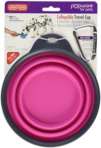 Dexas Popware for Pets Collapsible Travel Cup, Large, Gray/Pink
