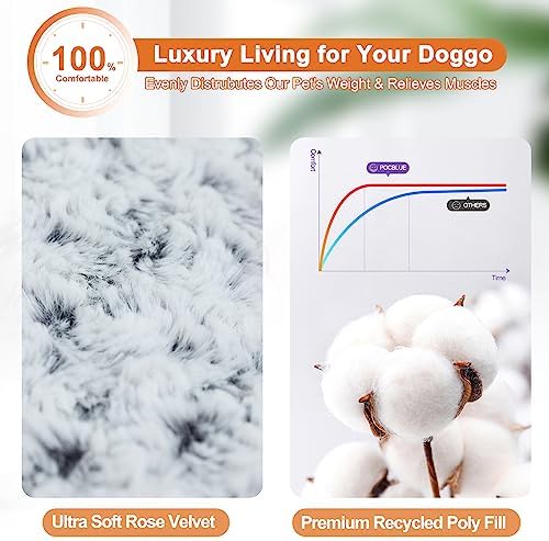 POCBLUE Deluxe Washable XL Dog Bed Dog Crate Mat 41 inch Comfy Fluffy Kennel Pad Anti-Slip for Dogs Up to 90 lbs, 41" x 27", Grey