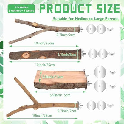 4 Pack Large Natural Wood Bird Perch Stand with Platform for Cage