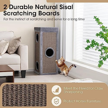 Tangkula 4 Story Cat Tree Condo, 39 Inch Multi-Layer Cat House with Sisal Scratch Pad, 3 Hideaways, Removable Soft Top Plush Bed, Barrel-Shaped Pet House Tower for Indoor Cats, Modern Cat Furniture