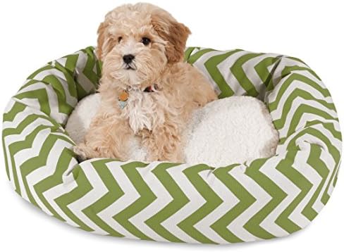 Majestic Pet 24 Inch Chevron Sherpa Calming Dog Bed Washable – Cozy Soft Round Dog Bed with Spine for Head Support - Fluffy Donut Dog Bed 24x19x7 (inch) – Round Pet Bed Small - SAGE