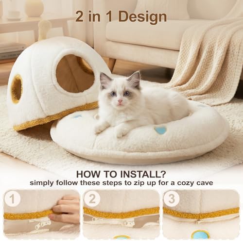 Cat House for Indoor Cats - 2 in 1 UFO Large Cat Bed Cave