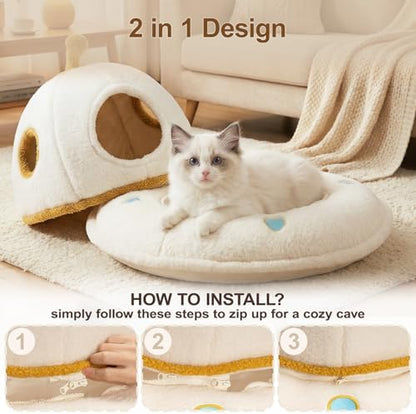 Cat House for Indoor Cats - 2 in 1 UFO Large Cat Bed Cave