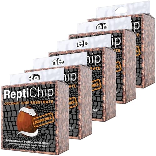 ReptiChip Reptile Substrate Coconut Chip Bedding 72 Quart Compressed Organic Coco Husk Block for Snake Habitat, Ball Python Terrarium, Turtle Tanks, Tortoise Enclosure (5 Pk)