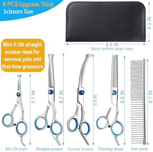 6 in 1 Thick Professional Dog Grooming Scissors wtih Safety Round Tips Dog