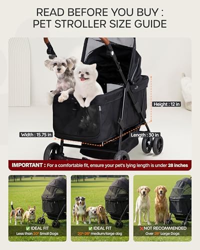 Dog Stroller for Large & Medium Dogs (20–132 lbs), for 2 Small Dogs