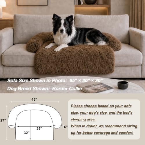 GGIB Calming Dog Bed Fluffy Plush Dog Mat for Furniture Protector with Removable Washable Cover for Large Medium Small Dogs and Cats (Large, Brown)