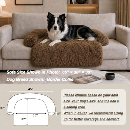 GGIB Calming Dog Bed Fluffy Plush Dog Mat for Furniture Protector with Removable Washable Cover for Large Medium Small Dogs and Cats (Large, Brown)