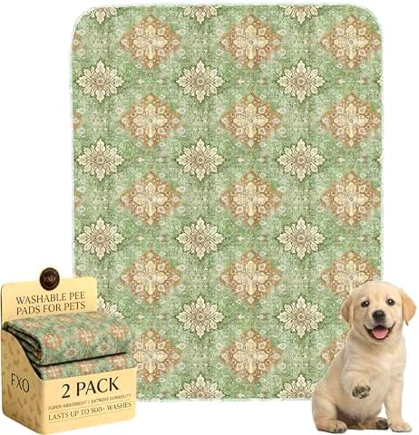 Washable Pee Pads for Dogs,Great Urine Absorbent Reusable Puppy Training Pads,Waterproof,Leak-Proof & Non-Slip Potty Pads for Whelping,Crate,Playpen,Bed.(Green Floral Flat,31"x36")