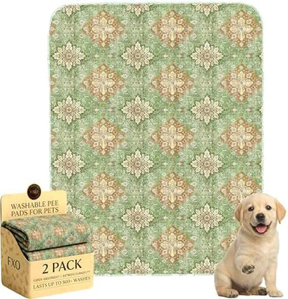 Washable Pee Pads for Dogs,Great Urine Absorbent Reusable Puppy Training Pads,Waterproof,Leak-Proof & Non-Slip Potty Pads for Whelping,Crate,Playpen,Bed.(Green Floral Flat,31"x36")