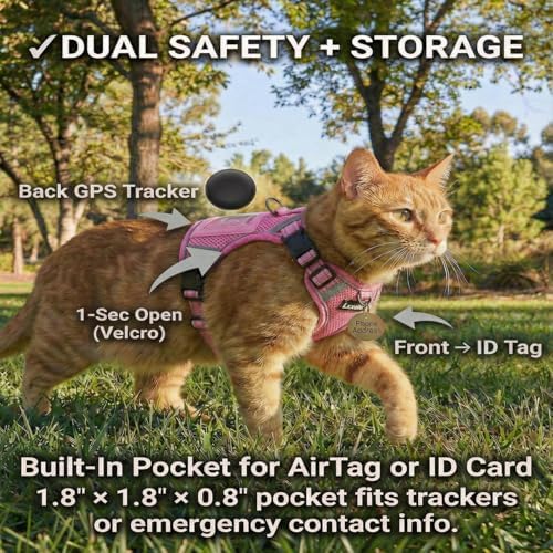 Luxelle Escape-Proof Cat Harness and Leash Set – Adjustable No Pull Soft Vest with 360° Reflective Straps, Built-in Pocket & Wrist Strap, Breathable Mesh Outdoor Harness for Cats & Kittens