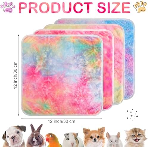 Reginary 4 Pcs Guinea Pig Fleece Cage Liners, Tie Dye, 12 x 12 Inch