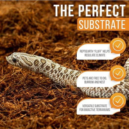 ReptiEarth Reptile Bedding, Fluffy Coconut Fiber Substrate 36 Quart Organic Coco Ready to Use for Bioactive Snake Terrarium, Lizard Tanks with Plants, for Frog, Tarantula or Hermit Crab Habitat (2 Pk)