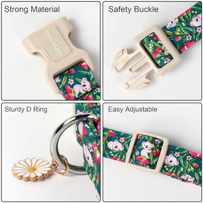 DOGWONG Cute Dog Collar, Flower Koala Dog Collar Durable Soft Fabric Pet Dog Collars Girl Female Puppy Necklace for Small Medium Large Dogs