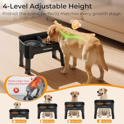 URPOWER Mess Proof Elevated Dog Bowls 4 Height Adjustable Raised Stand