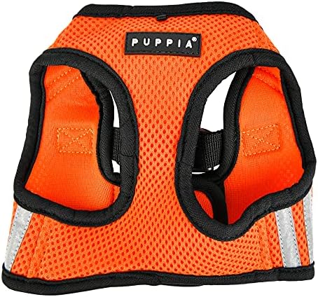Puppia Soft Vest Dog Harness No Choke Step-in Reflective Triple Layered Breathable Mesh for Small and Medium Dog, Orange, Small