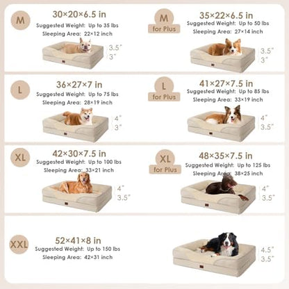 EHEYCIGA Orthopedic Dog Bed for Large Dog, Memory Foam Dog Couch, Beige
