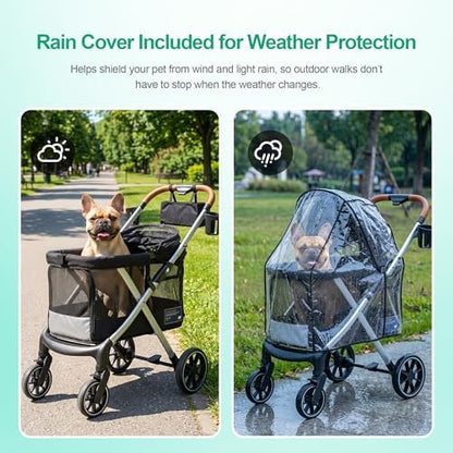 JWX Dog Stroller for Medium Dogs, 77 lb Capacity, One-Hand Fold, Black